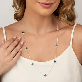 Colar Prata Leve Longo Verde